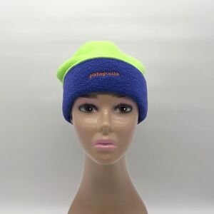 Vintage‎ Patagonia Fleece Beanie Hat Blue Green Made in USA 90s Retro Style M